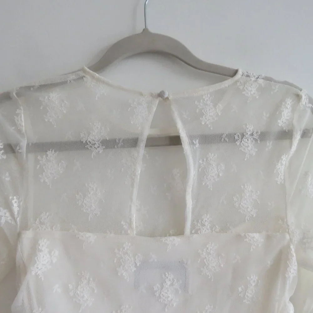 BHLDN Bailee White Lace Ruched Stretch Bodycon Dress Romantic Wedding Size S - Picture 12 of 14